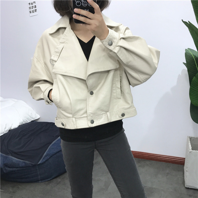 FTLZZ Faux Leather Jacket Women Vintage Loose Street Biker Coat Single Breasted Motorcycle Leather Jackets Female Short Outwear 201030