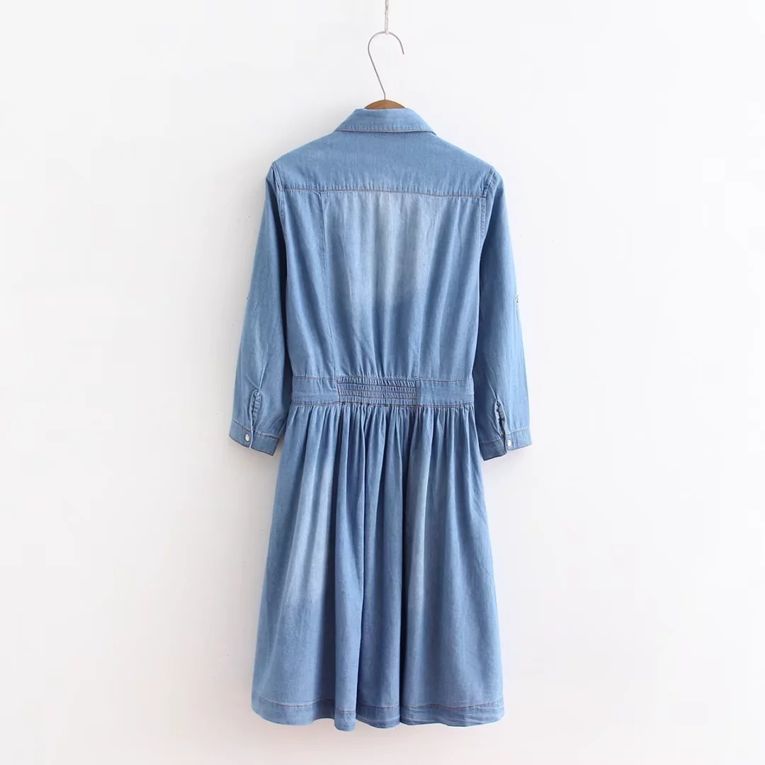 Wholesale- autumn new plus size woman clothing, female fashion loose casual denim dress, three quarter sleeve one-piece dress