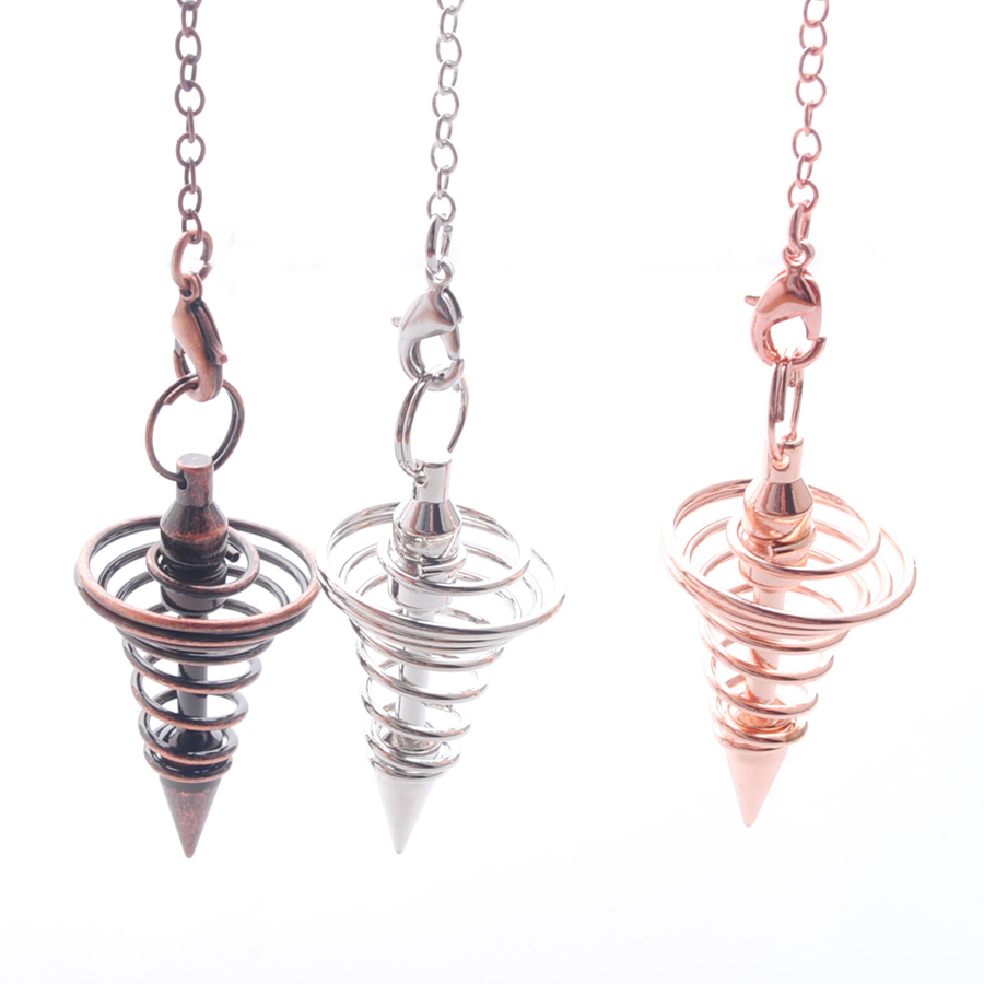 Dowsing Spiral Cone Pendants Rose Gold Antique Silvers Pyramid Pendule Reiki Amulet Pendulum Pendulo Radiestesia Pendulums Chain DBN397
Dowsing Spiral Cone Pendants Rose Gold Antique Silvers Pyramid Pendule Reiki Amulet Pendulum Pendulo Radiestesia Pendulums Chain DBN397
