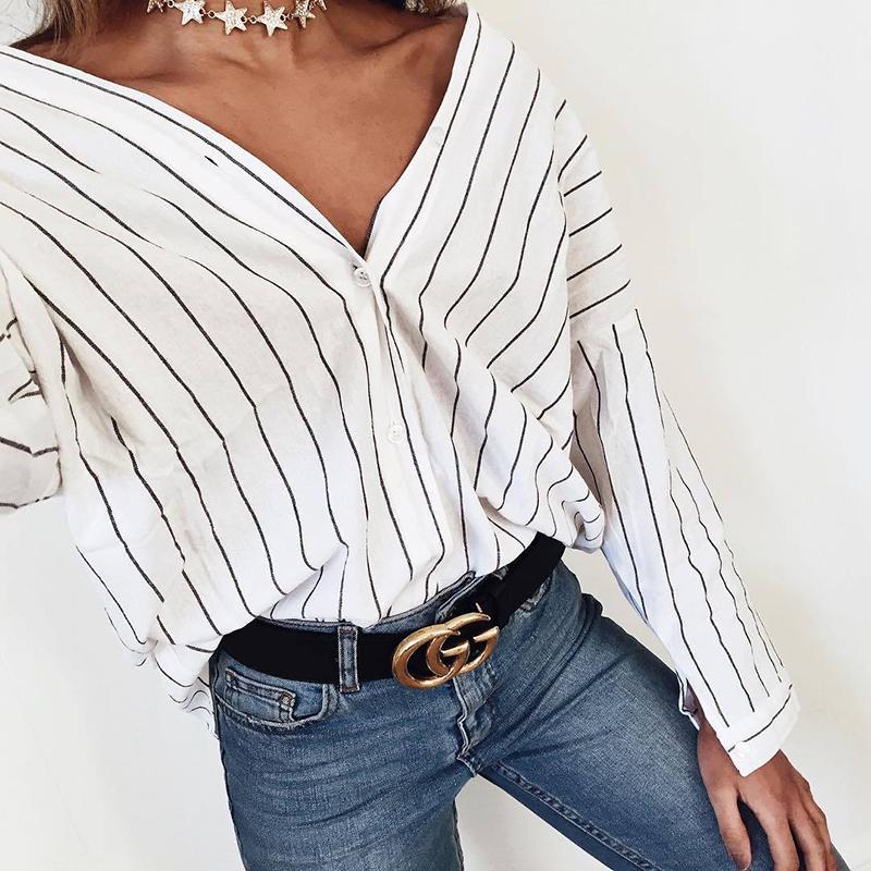 2021 Women New Loose Work Shirts Fashion Color Striped Blouse V-Neck Batwing Sleeve Casual Button Blouse Fashion Tops, Blue
2021 Women New Loose Work Shirts Fashion Color Striped Blouse V-Neck Batwing Sleeve Casual Button Blouse Fashion Tops, Blue