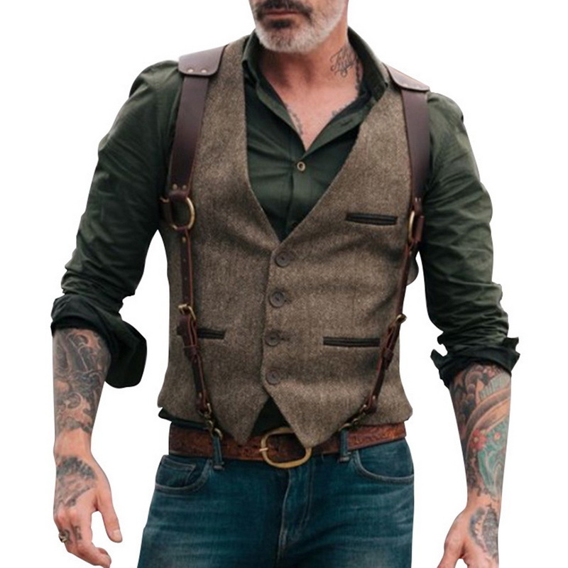 Vintage Suit Vest Men High Quality Wool Tweed Slim Gentleman Business Sleeveless Waistcoat Formal Vest For Wedding Groomsmen 201105