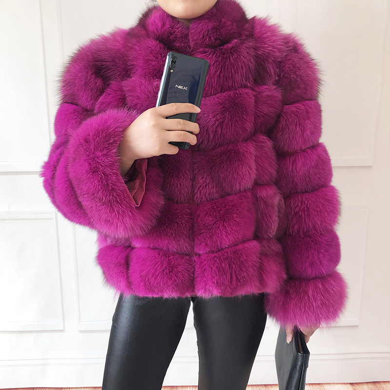 Women's high quality 100% real fur coat Natural fox fur vest Leather jacket leather coat Stand collar long sleeve fox fur coat 201112