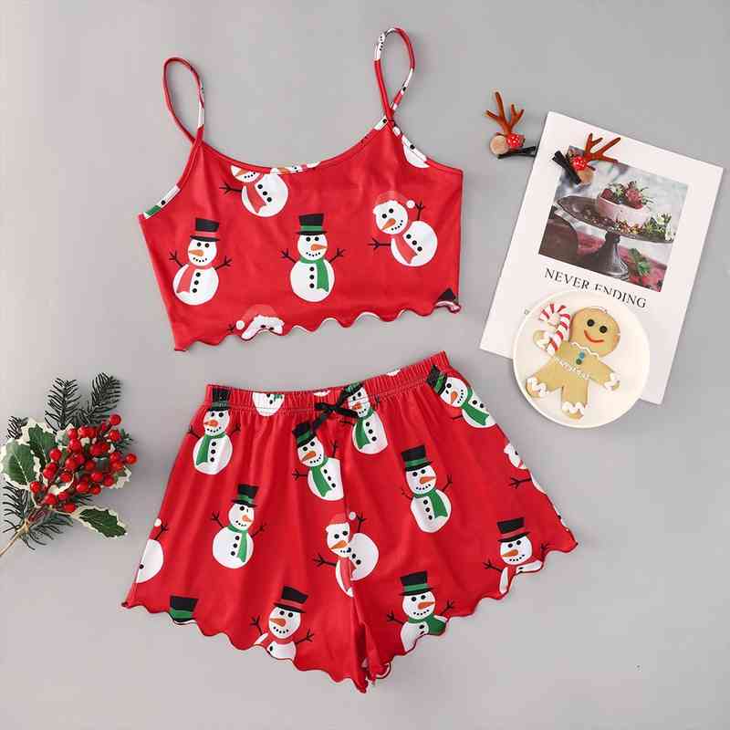 Christmas Print Sleepwear Backless Women Satin Sexy Lace Set Sleeveless Top And Shorts Night Suit Set Home Wear Pijamas, Black;red
Christmas Print Sleepwear Backless Women Satin Sexy Lace Set Sleeveless Top And Shorts Night Suit Set Home Wear Pijamas, Black;red