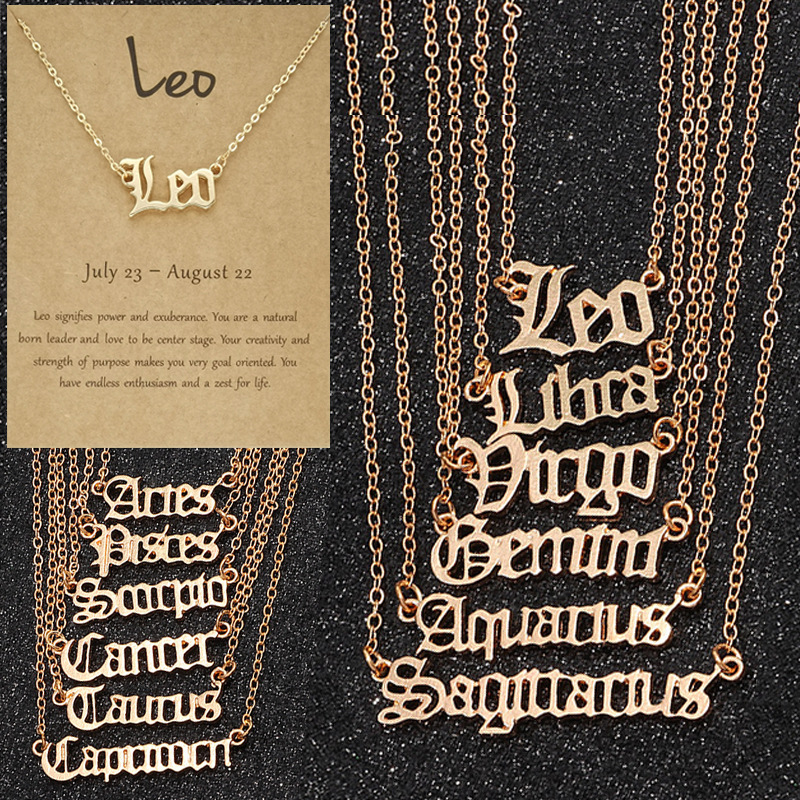 Gold Silver Plated 12 Constellation Necklace Zodiac Letter Symbol Pendent Necklaces Chain for Women Men Brithday Anniversary Nice Jewelry Gift with Pa
