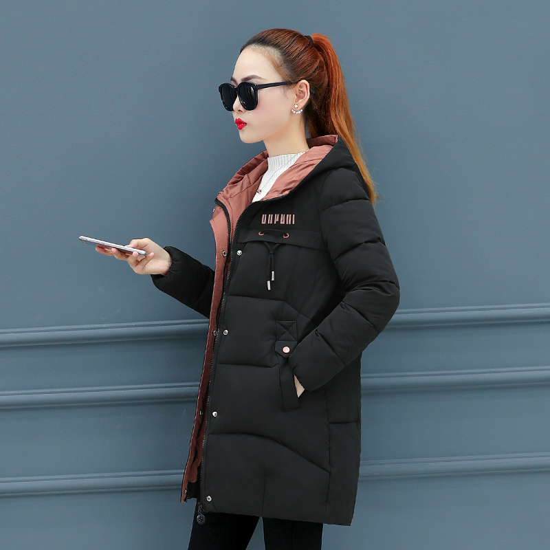 Winter Parka For Women Cotton Down Jacket With Hooded Stand-Up Collar Female Fashion Warm Padded Winter Coat For Womens 201214
