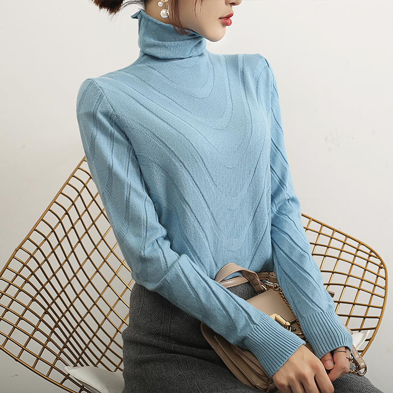 LHZSYY Autumn New Women's Knitted Turtleneck Sweater Fashion Solid Color Water Pattern Slim Pullover Soft Warm Bottoming Shirt T200730