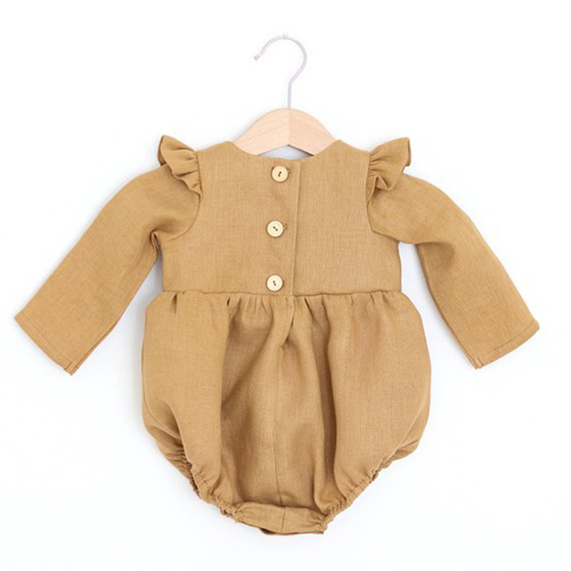 Baby Girls Clothes Newborn Baby Linen Cotton Jumpsuit Long Sleeve Kids Girls Ruffle Rompers Baby Body Suits D1288 Y1221