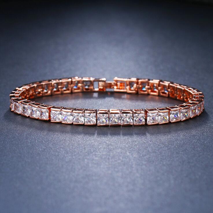 Bracelet, Exquisite Princess Cut Simulated Dia Bracelet - 10KT White Rose Gold Fill, Elegant Party & Wedding Jewelry for Women Free shipping