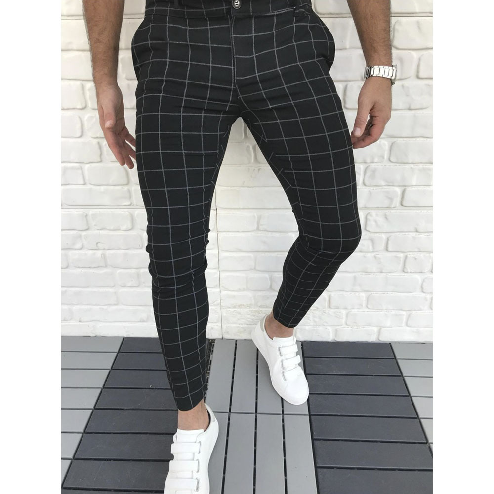 Men's Fashion Plaid Pants Slim Fit Straight Leg Trousers Casual Joggers Hip Hop Sweatpants Streetwear Male Pencil Winter Clothes 201027