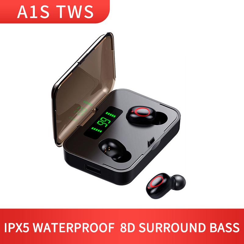A1S Wireless Bluetooth V5.0 Earphone HD Stereo Headphone Sports Headset With Dual Mic and LED Display 1200Ah Battery Charge Case, Black
A1S Wireless Bluetooth V5.0 Earphone HD Stereo Headphone Sports Headset With Dual Mic and LED Display 1200Ah Battery Charge Case, Black