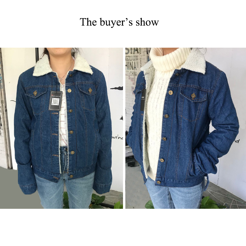 Spring Autumn Winter New Women lambswool jean Coat With 4 Pockets Long Sleeves Warm Jeans Coat Outwear Wide Denim Jacket 201023