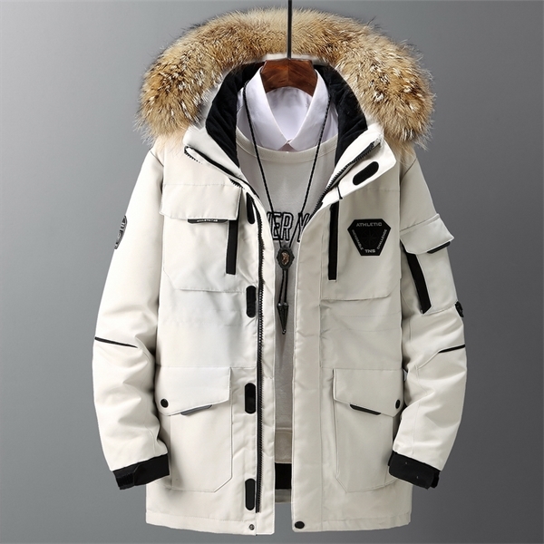 Thicken Men's Jacket With Big Real Fur Collar Warm Parka -30 degrees Men Casual Waterproof Down Winter Coat Size 3XL Q1119, Black
