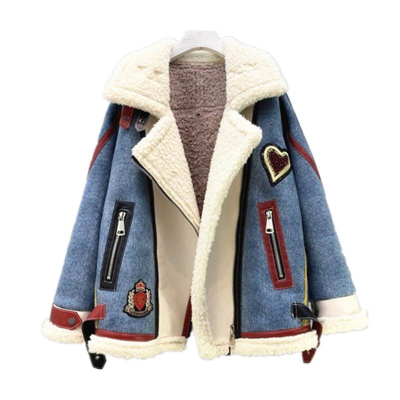 Women Faux Fur Coat Outwear Button Warm Thick Turn Down Collar Pocket Denim Patchwork Double Wear C0444, Blue
Women Faux Fur Coat Outwear Button Warm Thick Turn Down Collar Pocket Denim Patchwork Double Wear C0444, Blue
