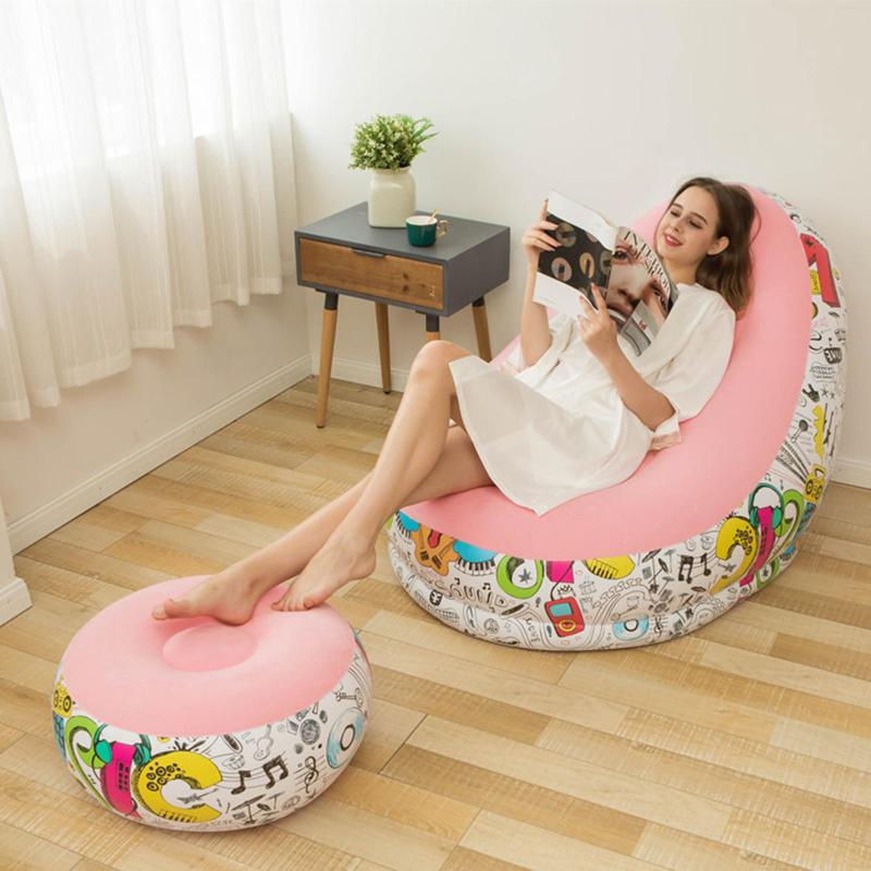 

Portable lazy sofa inflatable folding recliner outdoor sofa bed with pedal comfortable flocking single chair pile coating