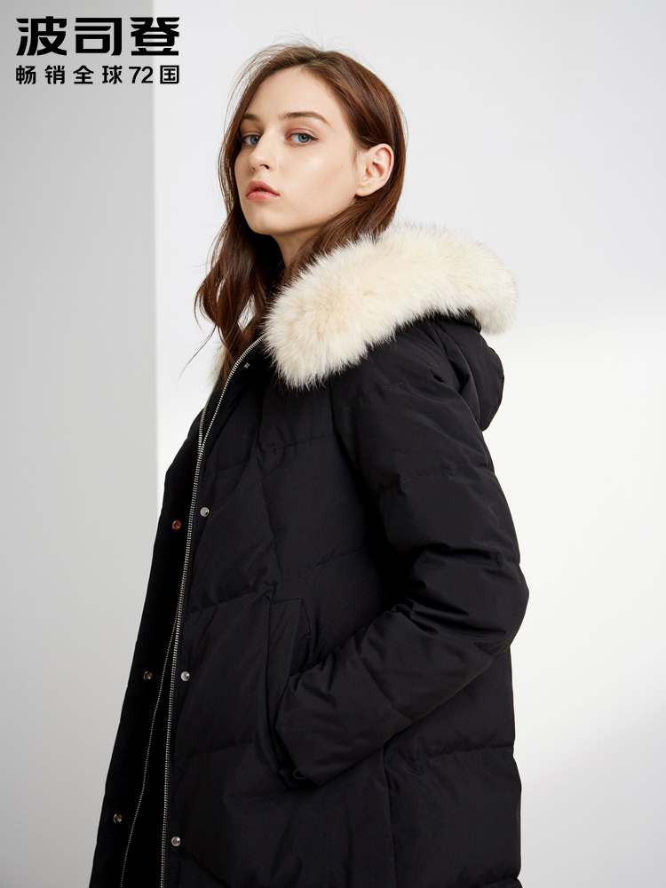BOSIDENG women's down jacket fox fur collar mid-length temperament new hooded winter thick coat 201019