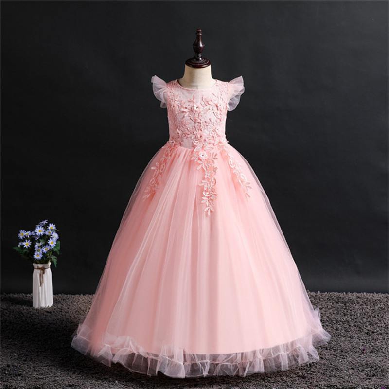 Fancy Princess Party Dresses for Girls Long Sleeveless Flower Party Ball Gown Evening Dresses Kid Prom Wedding Children Dress F1130