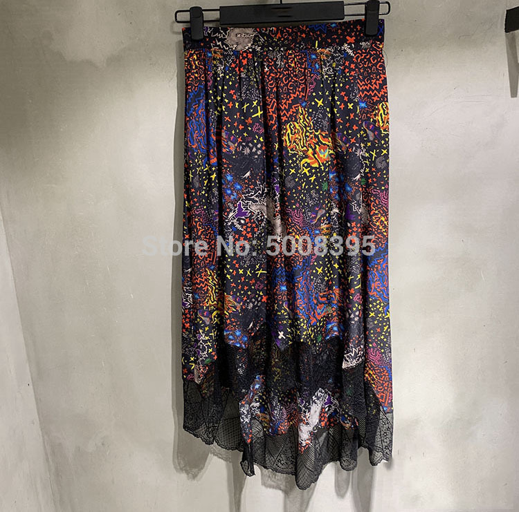 Multicolour Christy glam Printed Silk Asymmetric Skirt LACE Hemline Fashion Woman Midi Skirts Limited Stock NEW T200324