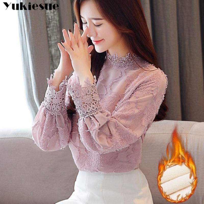 fashion woman blouses winter thick lace chiffon blouse shirt plus size women tops long sleeve blouse wome shirts blusas 201125