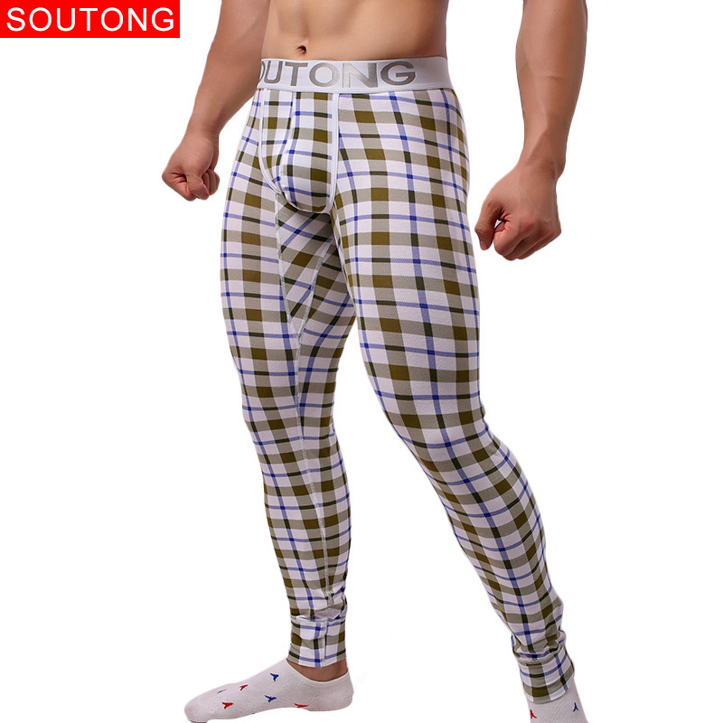 Soutong Underwear Winter Warm Men Long Johns Cotton Plaid Printed Long Johns Men Thermal Underwear Men Thermal pants qk09 201023