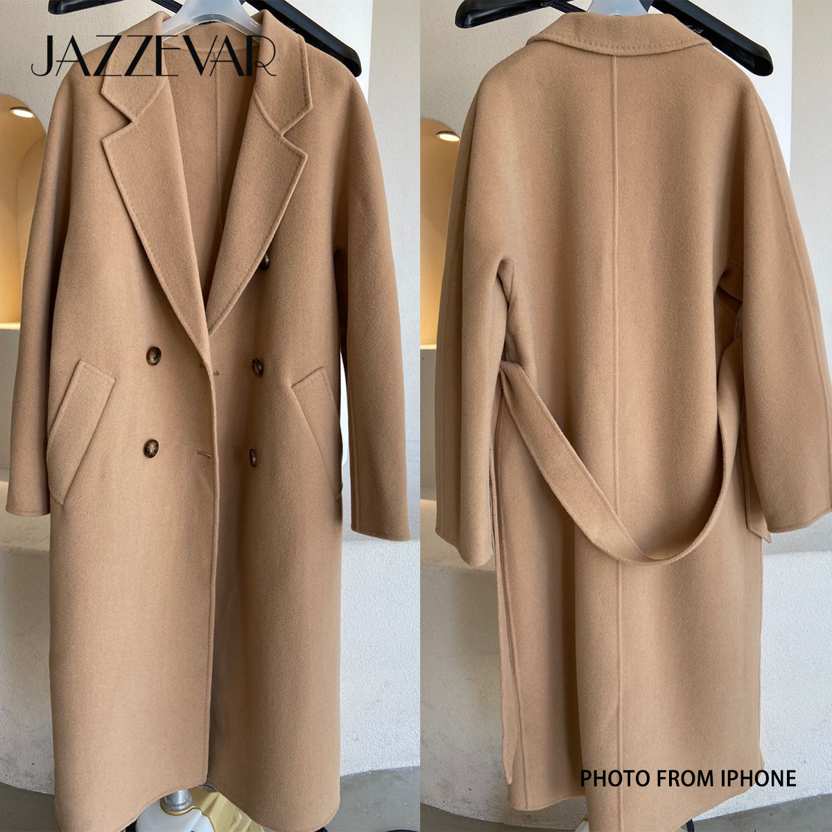 JAZZEVAR Atumn Winter New Arrival Women Hand-sewn Double breasted Coat High Quality Double-faced Wool Outerwear For Lady 201216