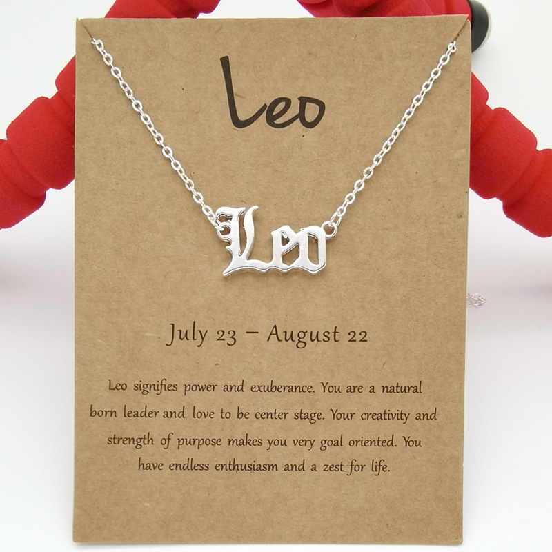 Gold Silver Plated 12 Constellation Necklace Zodiac Letter Symbol Pendent Necklaces Chain for Women Men Brithday Anniversary Nice Jewelry Gift with Pa
