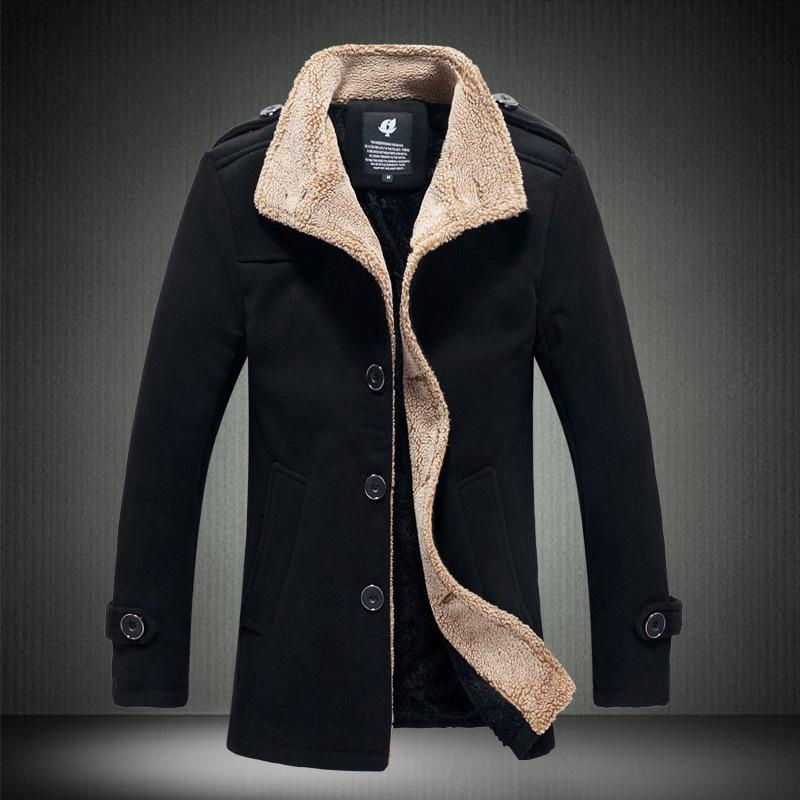 Men&#039;s Trench Coats Men Stand Lead Lamb Worsted Windbreaker Jacket Male Navy Blue Long Fund Loose Coat Warm Thicken Outwear Turn-down Collar от DHgate WW