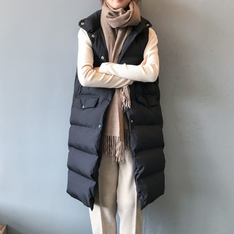 Vest Women Coat Winter Jacket Long Warm Vest Mandarin Collar Cotton Padded Vest Women Chaleco Mujer Gilet Femme 201102