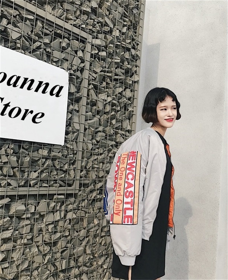 Spring Autumn Women Rock Punk Print Letters Baseball Loose Cotton Thicken Thermal Bomber Jacket Harajuku Warm Streetwear Coats 201017