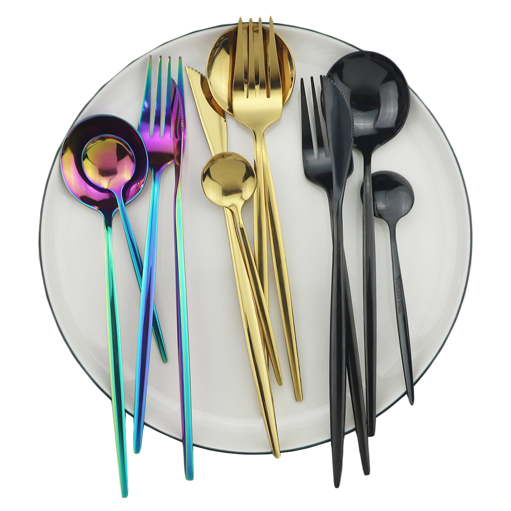24Pcs Black Dinnerware Set Stainless Steel Tableware Cutlery Set Dishwasher Safe Fork Knife Spoon Flatware Set Gift Box 210318