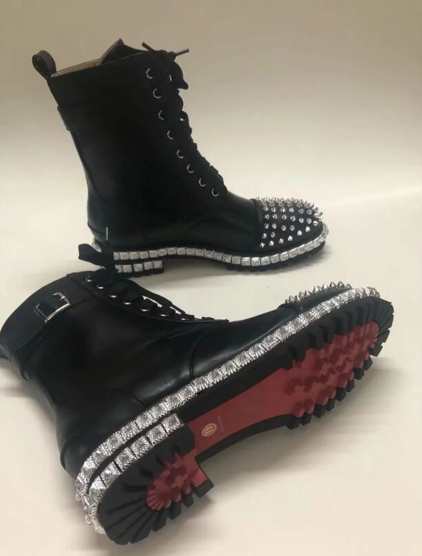 Luxury Fashion Designer Ankle Martin Boots Women Rivets Red Bottom Shors Square Heel Platform Knight Motorcycle Cow Leather Boots SZ 36-46, Black
Luxury Fashion Designer Ankle Martin Boots Women Rivets Red Bottom Shors Square Heel Platform Knight Motorcycle Cow Leather Boots SZ 36-46, Black