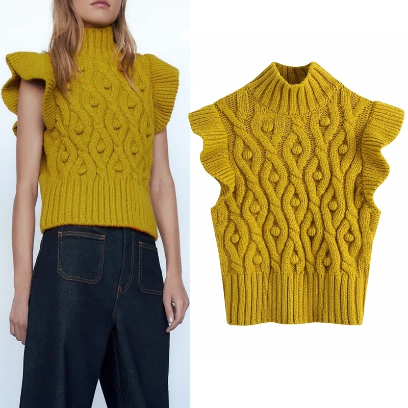 Za Autumn Pompoms Knitted Sweater Vest Women Vintage Ruffles High Neck Pullovers Sleeveless Sweater Vest Tops Y201128, Yellow
Za Autumn Pompoms Knitted Sweater Vest Women Vintage Ruffles High Neck Pullovers Sleeveless Sweater Vest Tops Y201128, Yellow