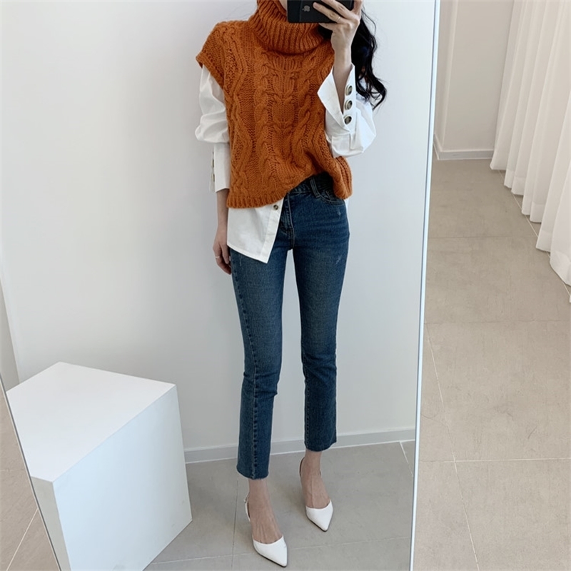 New loose sleeveless sweater spring autumn Women vest sweaters knitting vest joker knitted vest wool oversize Girls Pullover 201109