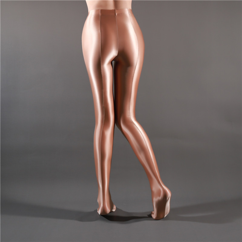 Sexy Women Stripe Oil Gloosy Pencil Pant Shiny Full Smooth See Through Sexy Leggings Candy Color Plus Size Dance Wear F20 201228