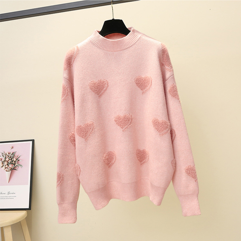 TIGENA Heart Pattern Knit Pullover Sweater Women Jumper 2019 Winter Korean Kawaii Cute Long Sleeve Fluffy Sweater Female Yellow LY191210