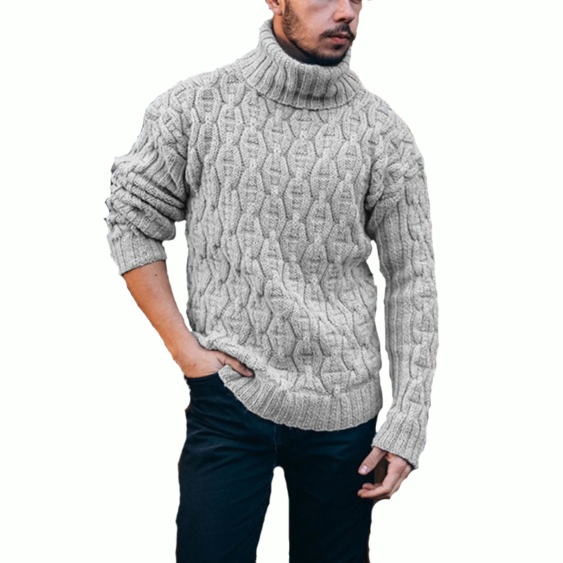 Turtleneck Mens Pullover Autumn Winter Soft Warm Solid Comfortable Spacious Clothes Knitted Cotton Casual Hombre Sweater 201125