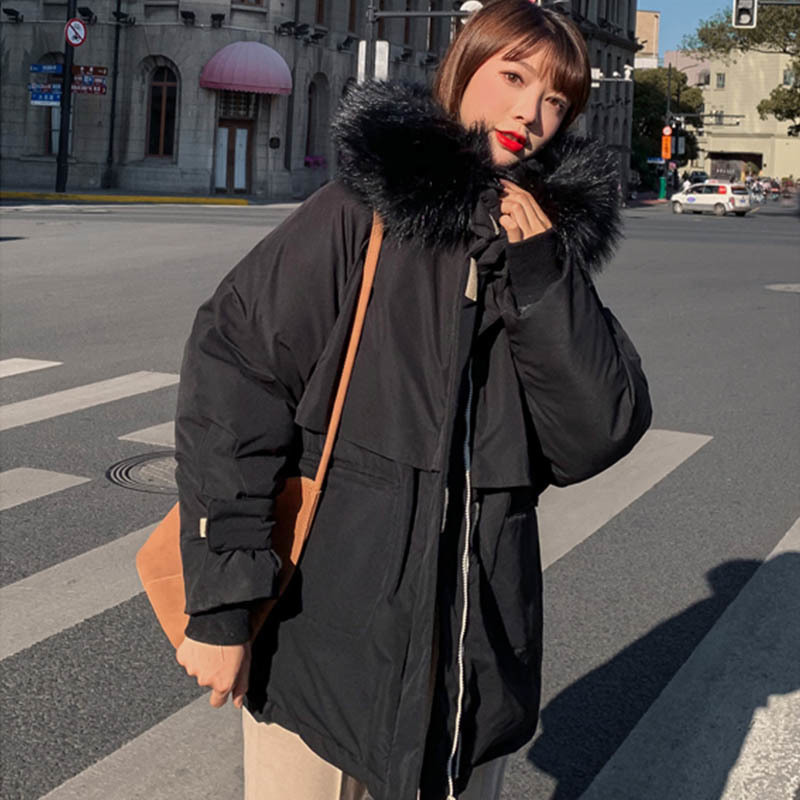 Winter jacket parkas winter womens fashion large fur collar hooded thick cotton down jacket Russian winter coat 201201
