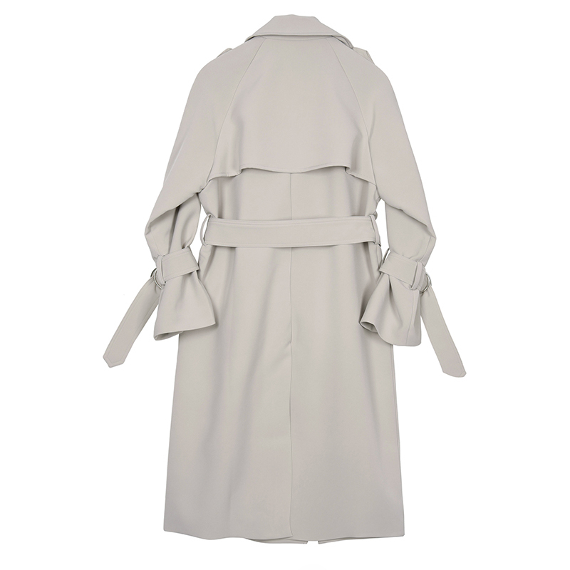 [EAM] New Spring Autumn Lapel Long Sleeve Gray Waist Bandage Big Size Long Windbreaker Women Trench Fashion Tide JR677 201211