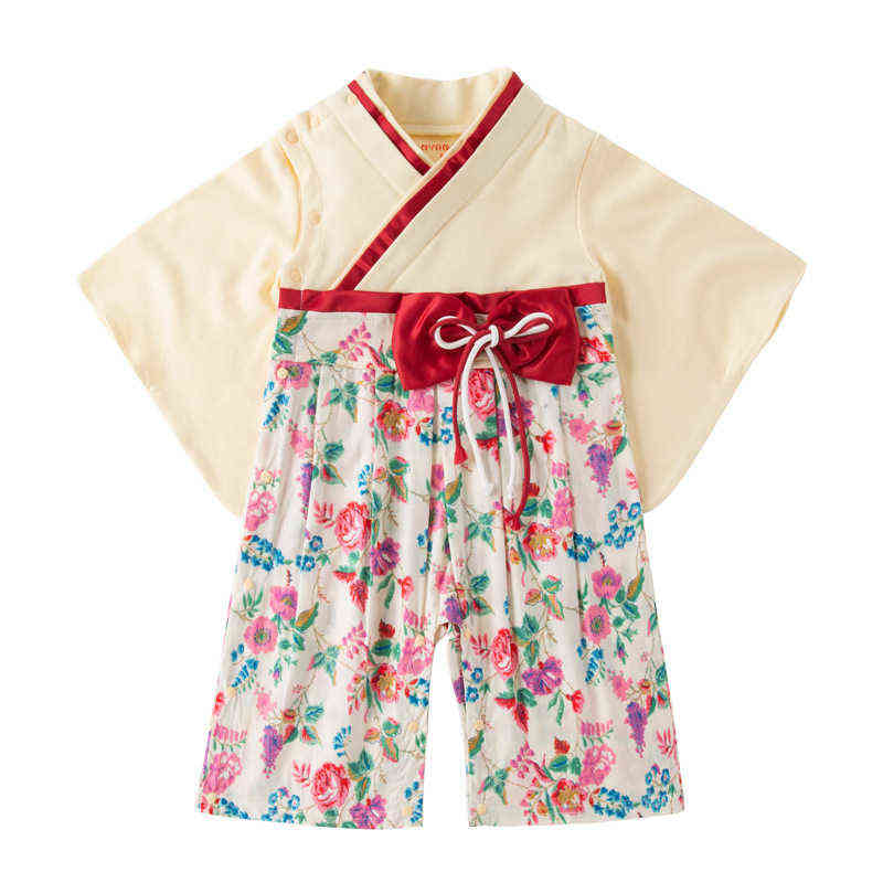 Baby Girl Kimono Baby Clothes Japanese Romper Print Kimono Floral Print Red Bow Kawaii Clothing Toddler Girl Clothes Kids Outfit G220218