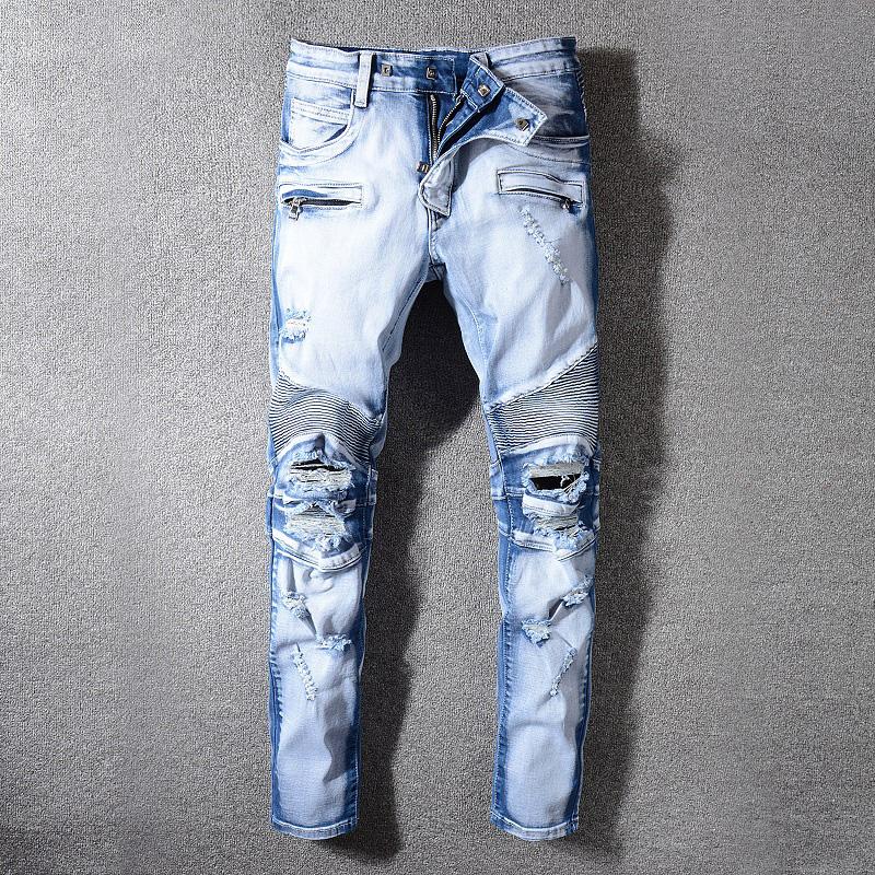 Fashion Streetwear Men Jeans Retro Light Blue Elastic Slim Fit Ripped Denim Hip Hop Trousers Spliced Designer Biker Pants Hombre
Fashion Streetwear Men Jeans Retro Light Blue Elastic Slim Fit Ripped Denim Hip Hop Trousers Spliced Designer Biker Pants Hombre