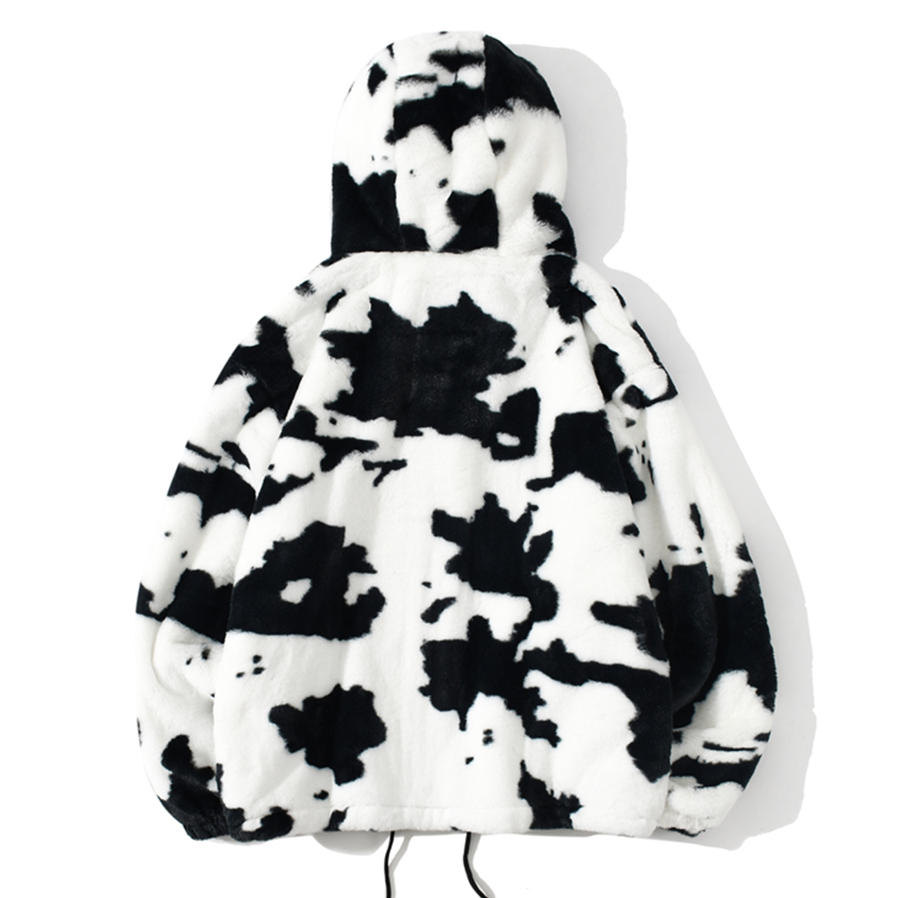 Men Streetwear Cow Print Zipper Cardigan Hooded Coats Autumn Winter Harajuku Loose Couple Coat Outwear Hoodie Lambswool Jacket 201218