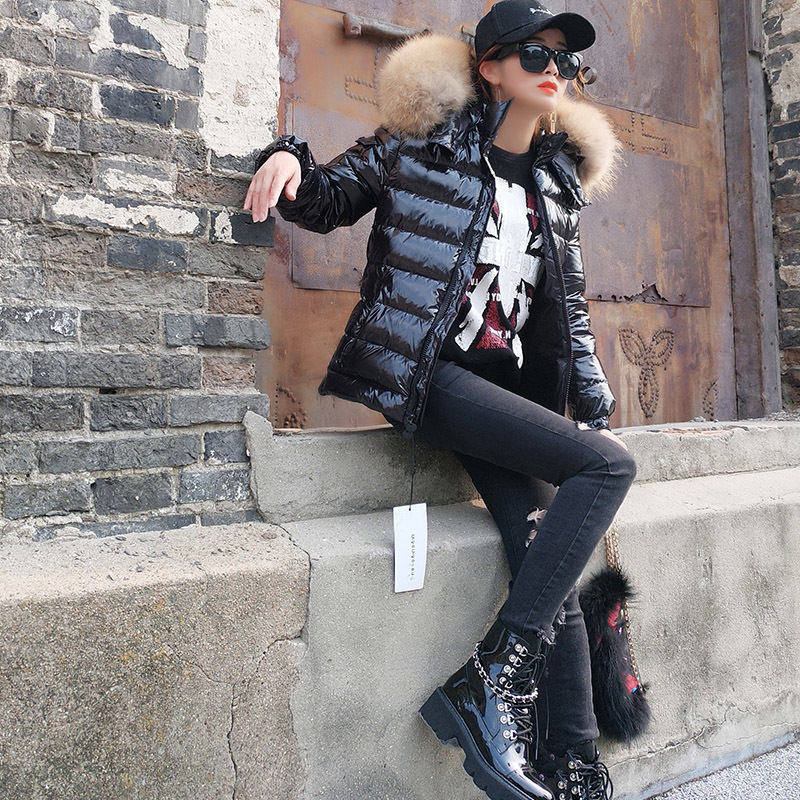 Winter Jacket Women Real Fur Coat Parkas Duck Down Lining Coat Real Raccoon Fur Collar Warm Black Streetwear 201125