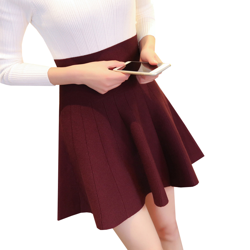 New Women Knitted Skirt Autumn Winter Sexy Solid High Waist Short skirts Umbrella Pleated Skirt Ladies Elastic Mini Skirt AB525 T200106