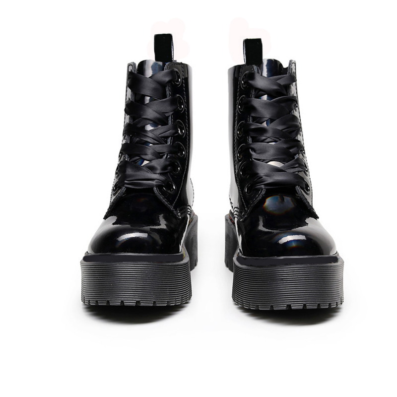 Platform motorcycle boots for women 6 holes lace-up side zipper laser fashion ankle bottes patent leather winter shoes size 35-43, Lace-up black
Platform motorcycle boots for women 6 holes lace-up side zipper laser fashion ankle bottes patent leather winter shoes size 35-43, Lace-up black