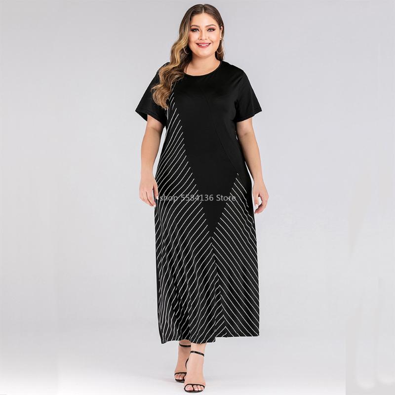 Plus Size Women Dress Black O Neck Short Sleeve Contrast Color Stripe Patchwork Maxi Dresses Loose Big Size Summer 2020, Black dress
Plus Size Women Dress Black O Neck Short Sleeve Contrast Color Stripe Patchwork Maxi Dresses Loose Big Size Summer 2020, Black dress