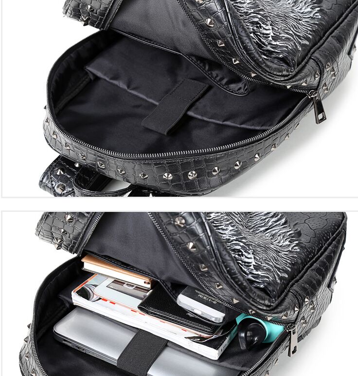 3D Embossed Wolf Backpack bags Women Rivet unique Bag whimsical Cool girls boys For Teenagers Laptop Men Travel Bags