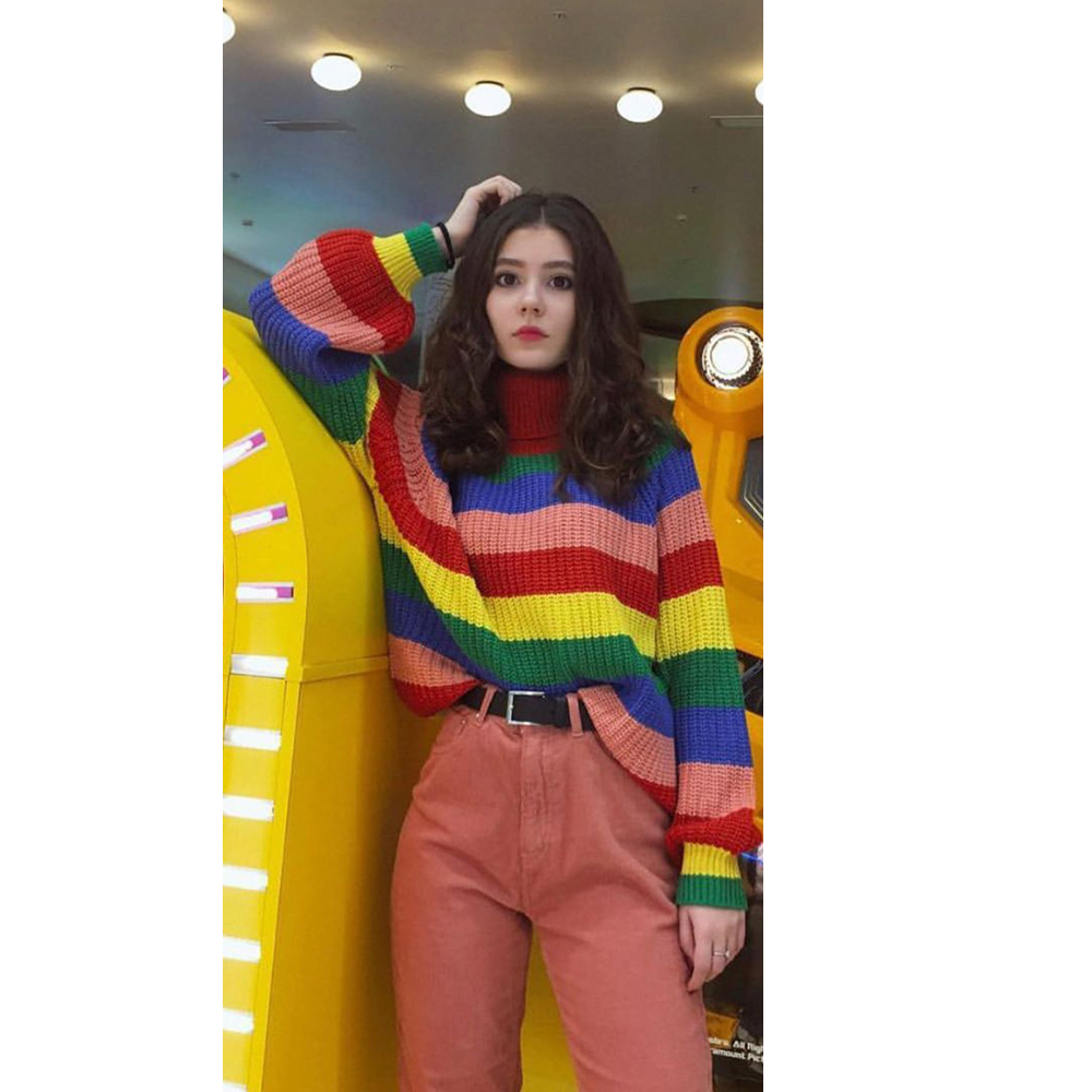 Rainbow Sweater round neck color long sleeve shirt autumn sweater shirt women's clothing 02-ST-ylzsms 201221