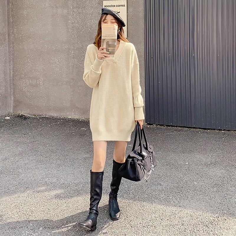 Autumn V-neck Full Sleeve Women' Sweater Mid Long Thinck Straight Sweater Dress Ladies Out Wear Pullovers Base Knitting, Black
Autumn V-neck Full Sleeve Women' Sweater Mid Long Thinck Straight Sweater Dress Ladies Out Wear Pullovers Base Knitting, Black