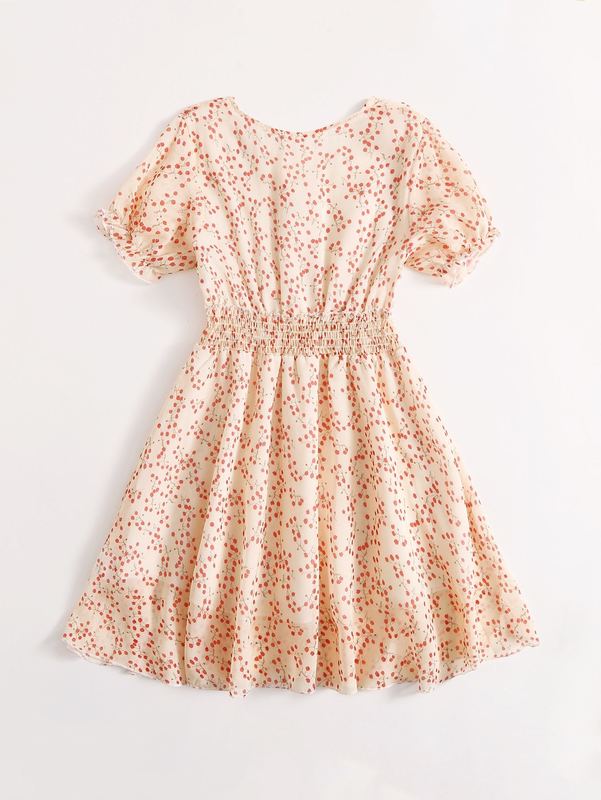 Girls Ditsy Floral Shirred Swing Dress SHE