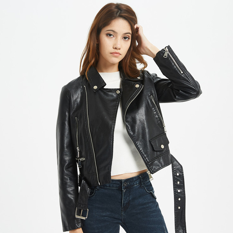 New Women Autumn Pu Leather Jacket Fashion Black Zipper Motorcycle Coats Short Leather Ladies Biker Jackets Plus Size Y201006