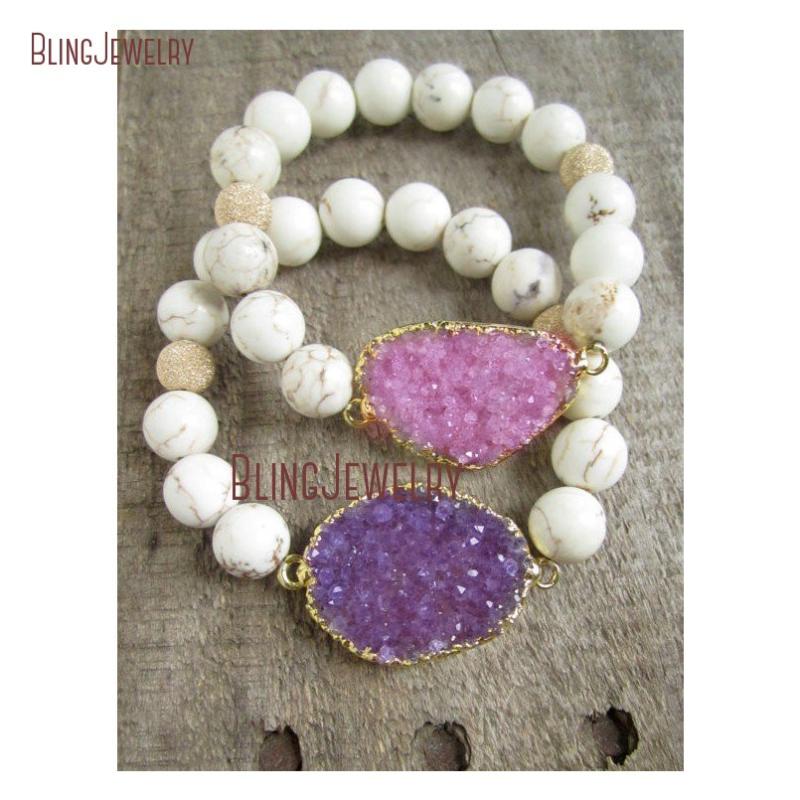 Crystal Druzy Cluster Bracelet White Turquoises Beads Bracelet BM22750